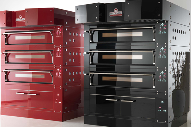 Italforni The first modular professional electric oven totally covered in colored and tempered glass